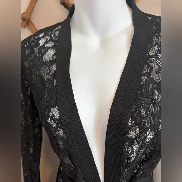 Revamped Black Floral Lace Belted Maxi Cardigan Kimono Size S - Picture 4 of 6
